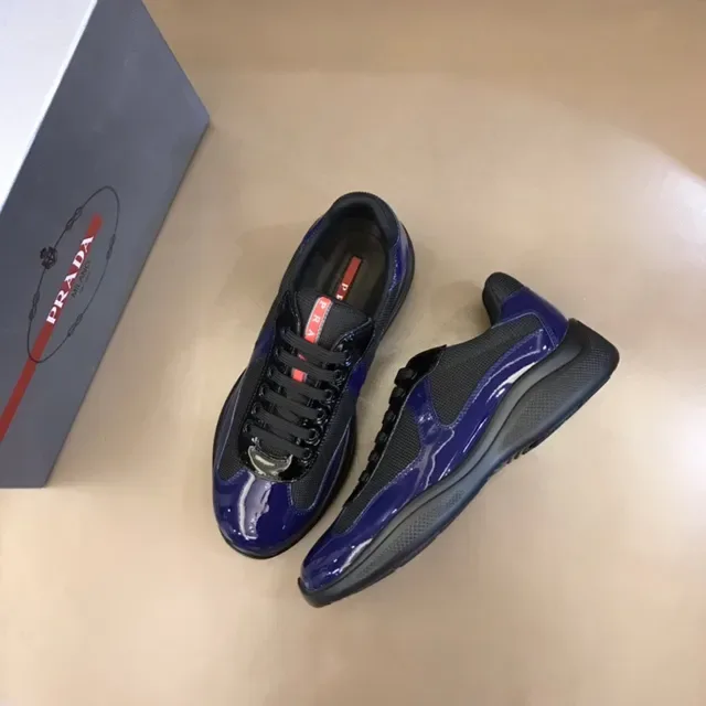 Prada Blue Black Glossy Patent Leather Mesh Paneling Lifestyle Sneakers 2