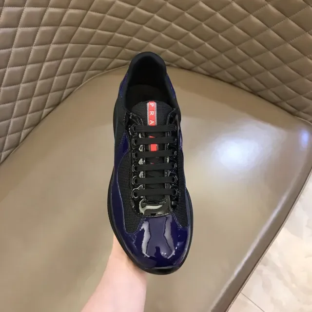 Prada Blue Black Glossy Patent Leather Mesh Paneling Lifestyle Sneakers 4