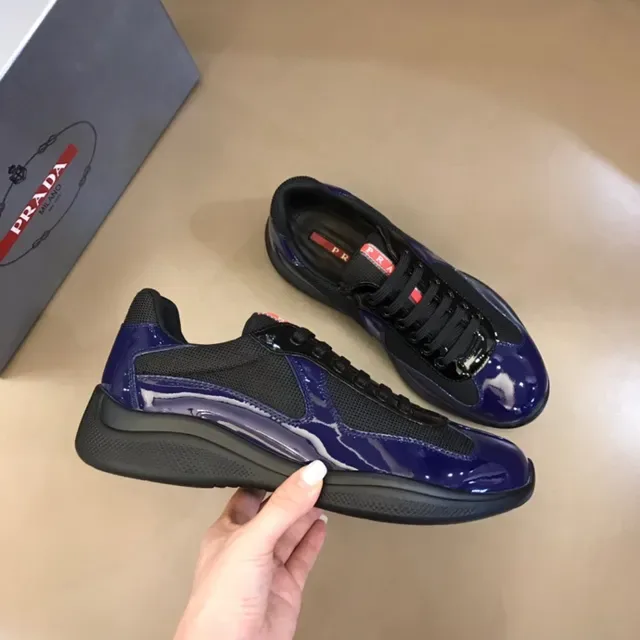 Prada Blue Black Glossy Patent Leather Mesh Paneling Lifestyle Sneakers 8