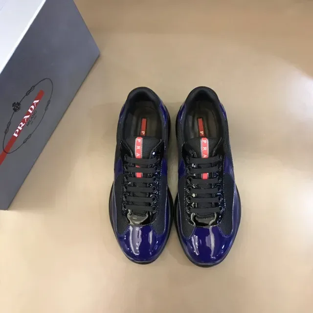 Prada Blue Black Glossy Patent Leather Mesh Paneling Lifestyle Sneakers 9