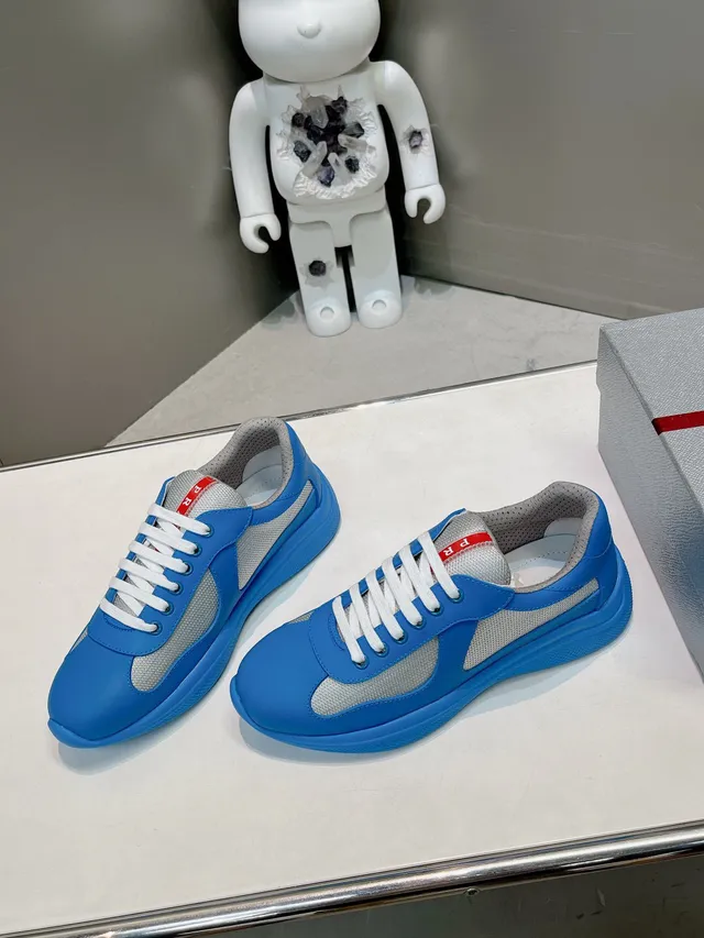 Prada Blue Gray Panelled White-Laced Lifestyle Sneakers 2