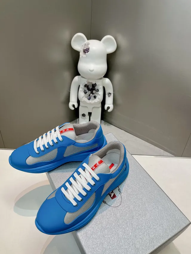Prada Blue Gray Panelled White-Laced Lifestyle Sneakers 3