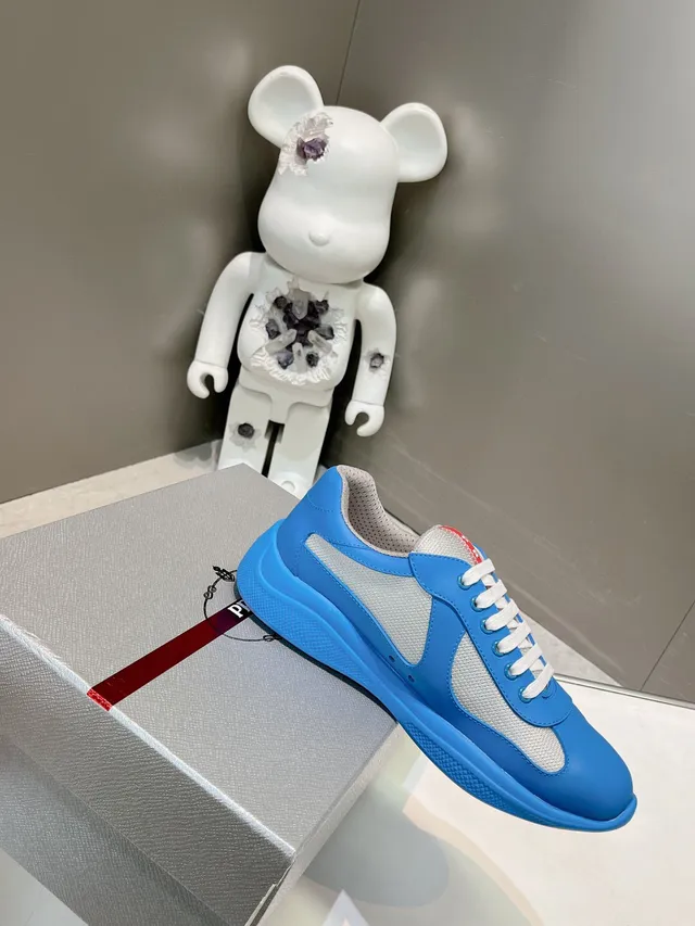Prada Blue Gray Panelled White-Laced Lifestyle Sneakers 4