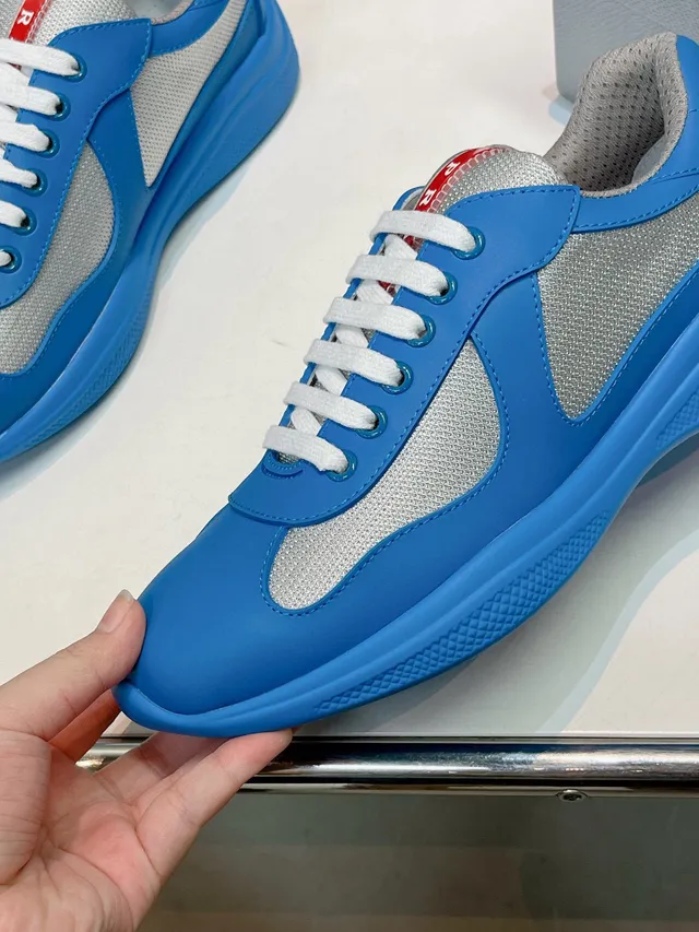 Prada Blue Gray Panelled White-Laced Lifestyle Sneakers 6