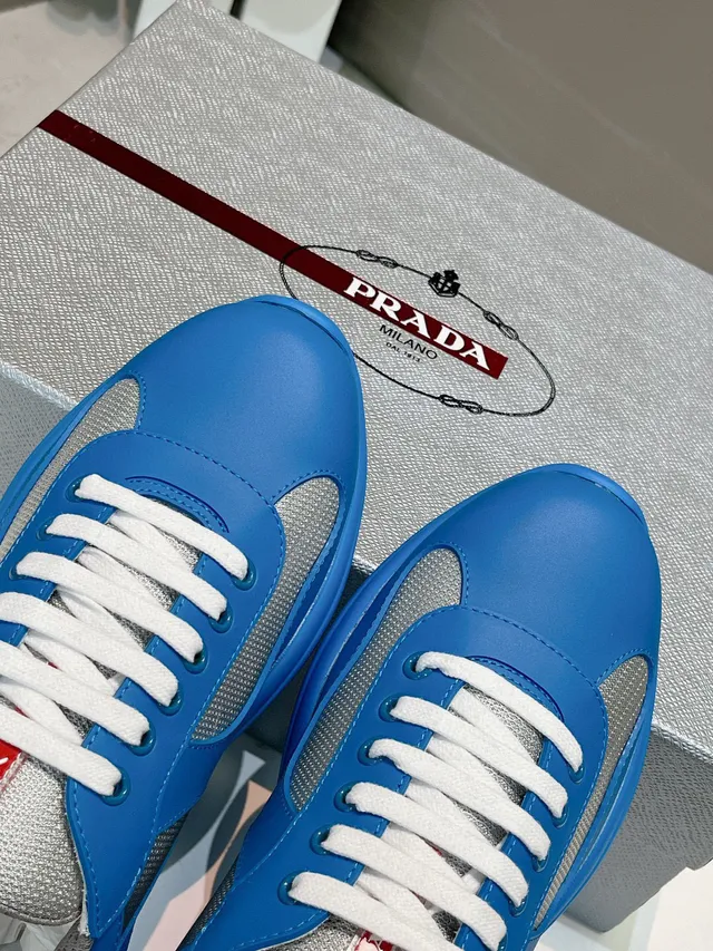 Prada Blue Gray Panelled White-Laced Lifestyle Sneakers 7