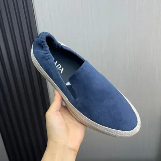 Prada Blue Suede Slip-On Boat Shoe