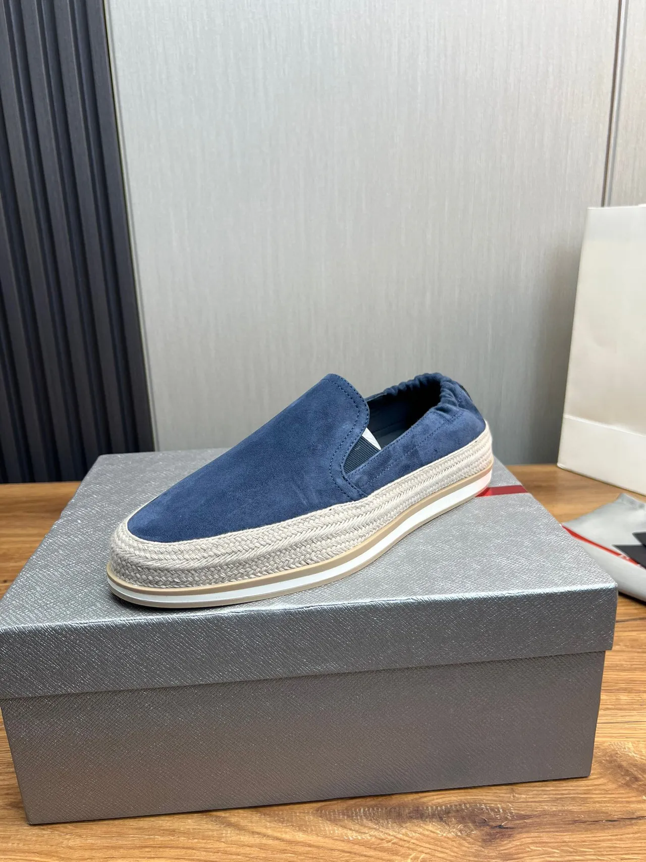 Prada Blue Suede Slip-On Boat Shoe 2