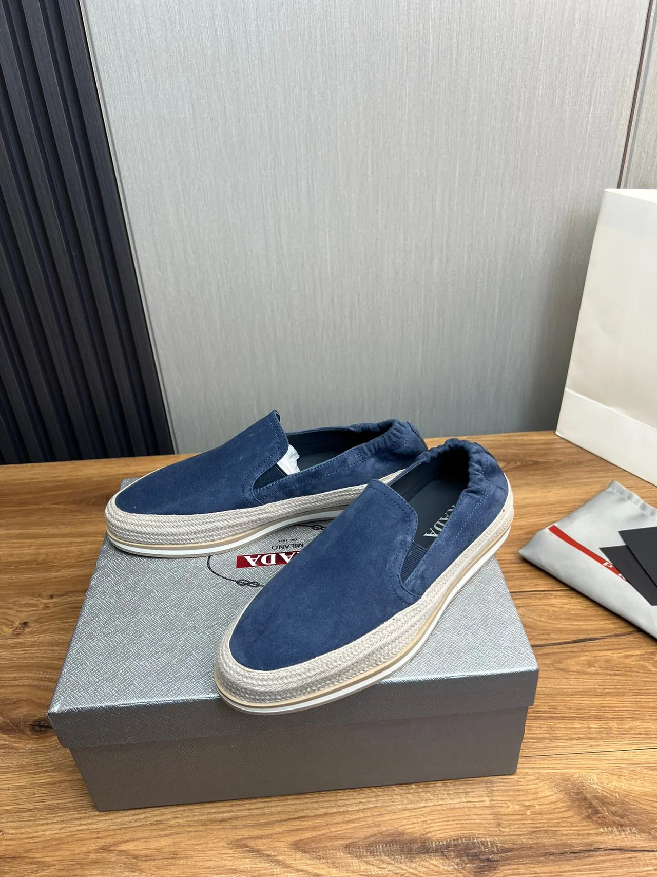 Prada Blue Suede Slip-On Boat Shoe 4