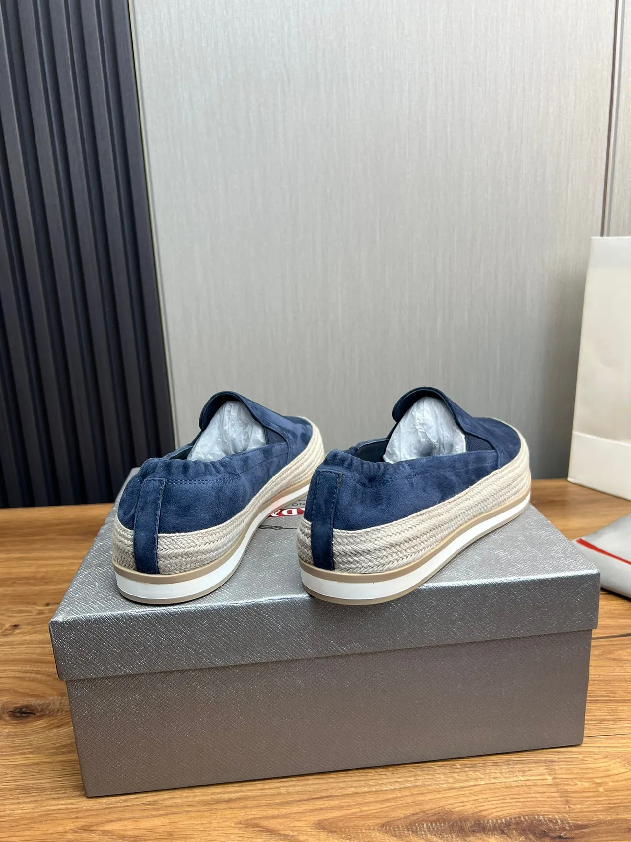 Prada Blue Suede Slip-On Boat Shoe 5