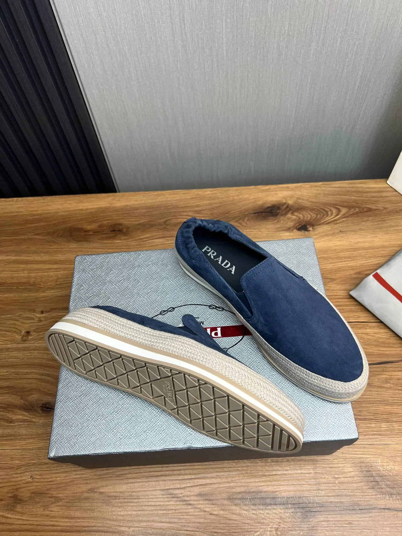 Prada Blue Suede Slip-On Boat Shoe 6