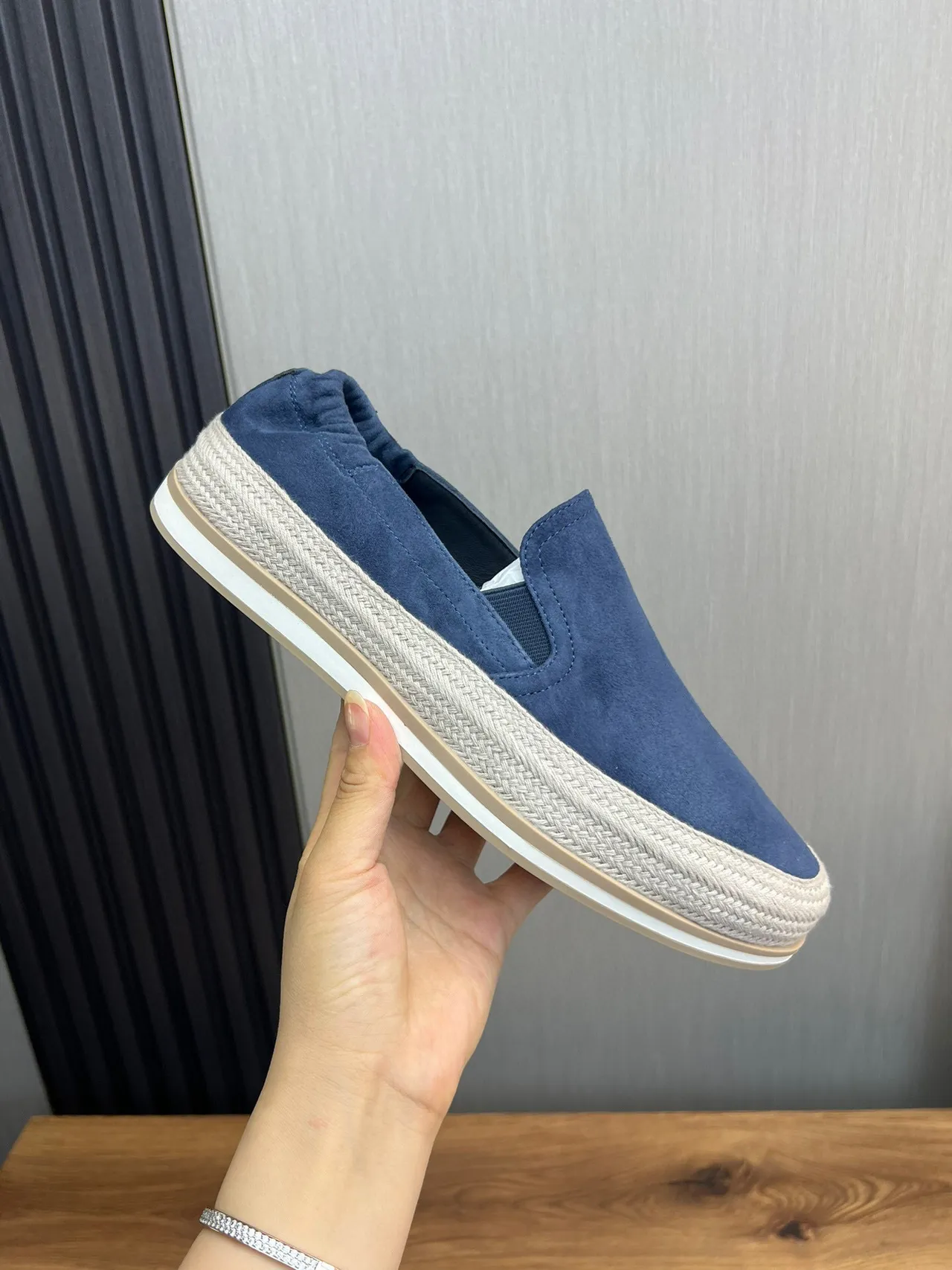 Prada Blue Suede Slip-On Boat Shoe 7