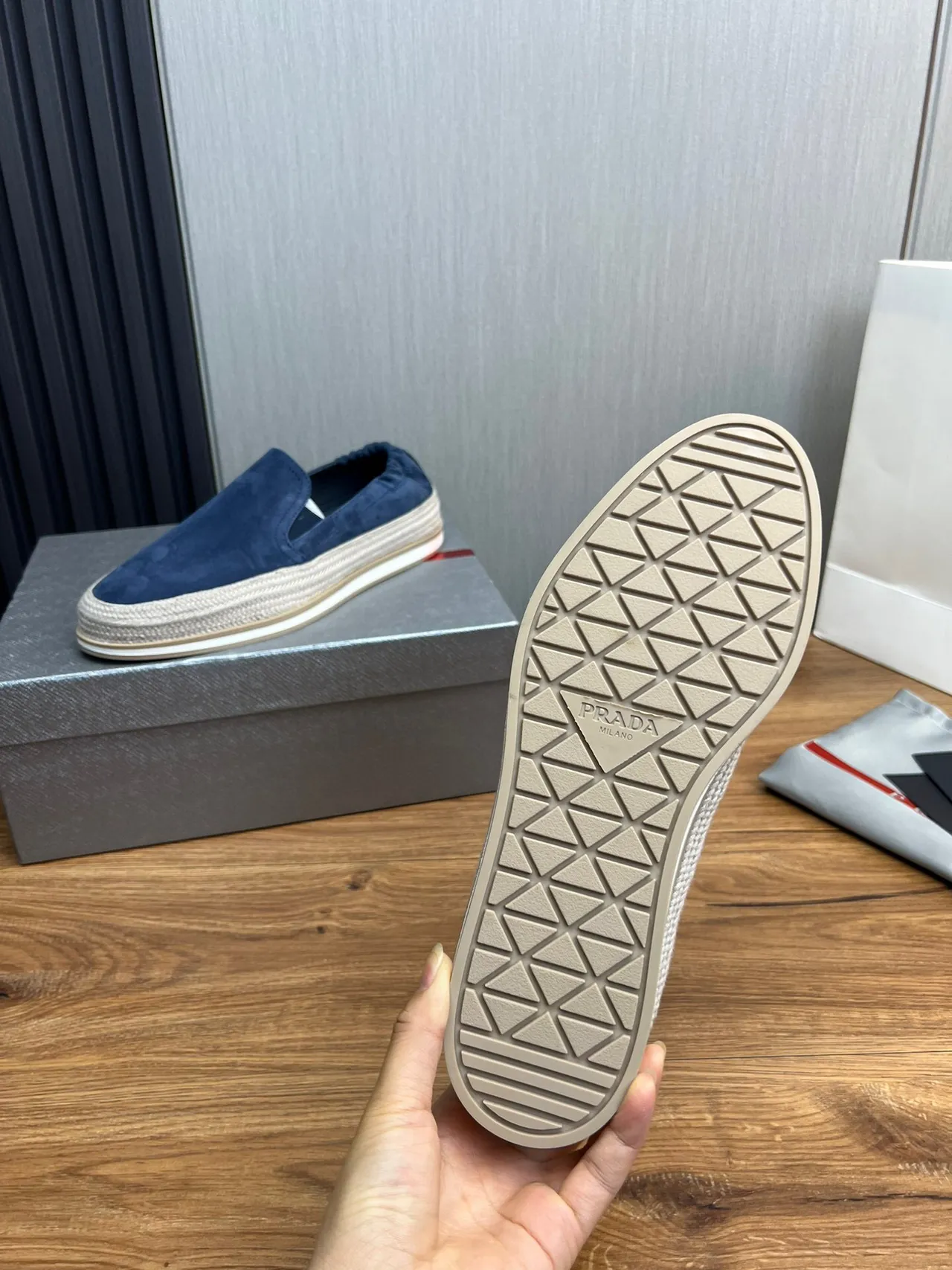 Prada Blue Suede Slip-On Boat Shoe 8