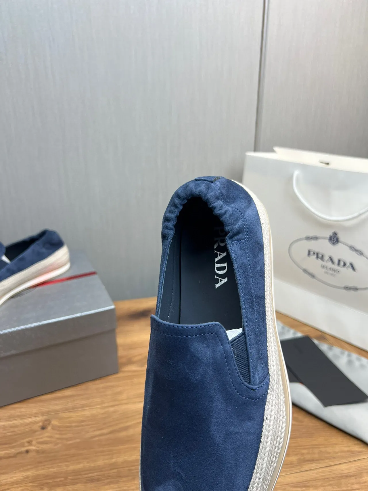 Prada Blue Suede Slip-On Boat Shoe 9