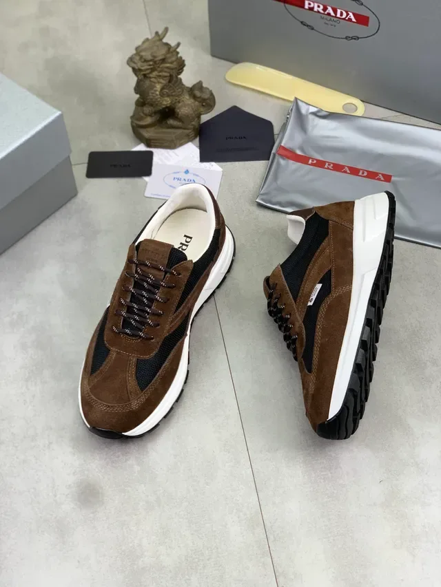 Prada Brown and Black Suede Mesh Lifestyle Sneakers 5