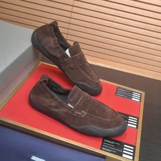 Prada Marron Noir Daim Bride Simple Mocassin