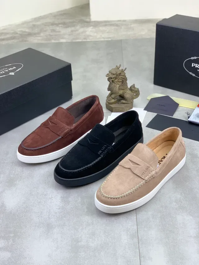 Prada Brown White Suede Upper Penny Strap Loafer 2