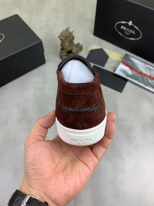 Prada Brown White Suede Upper Penny Strap Loafer 4