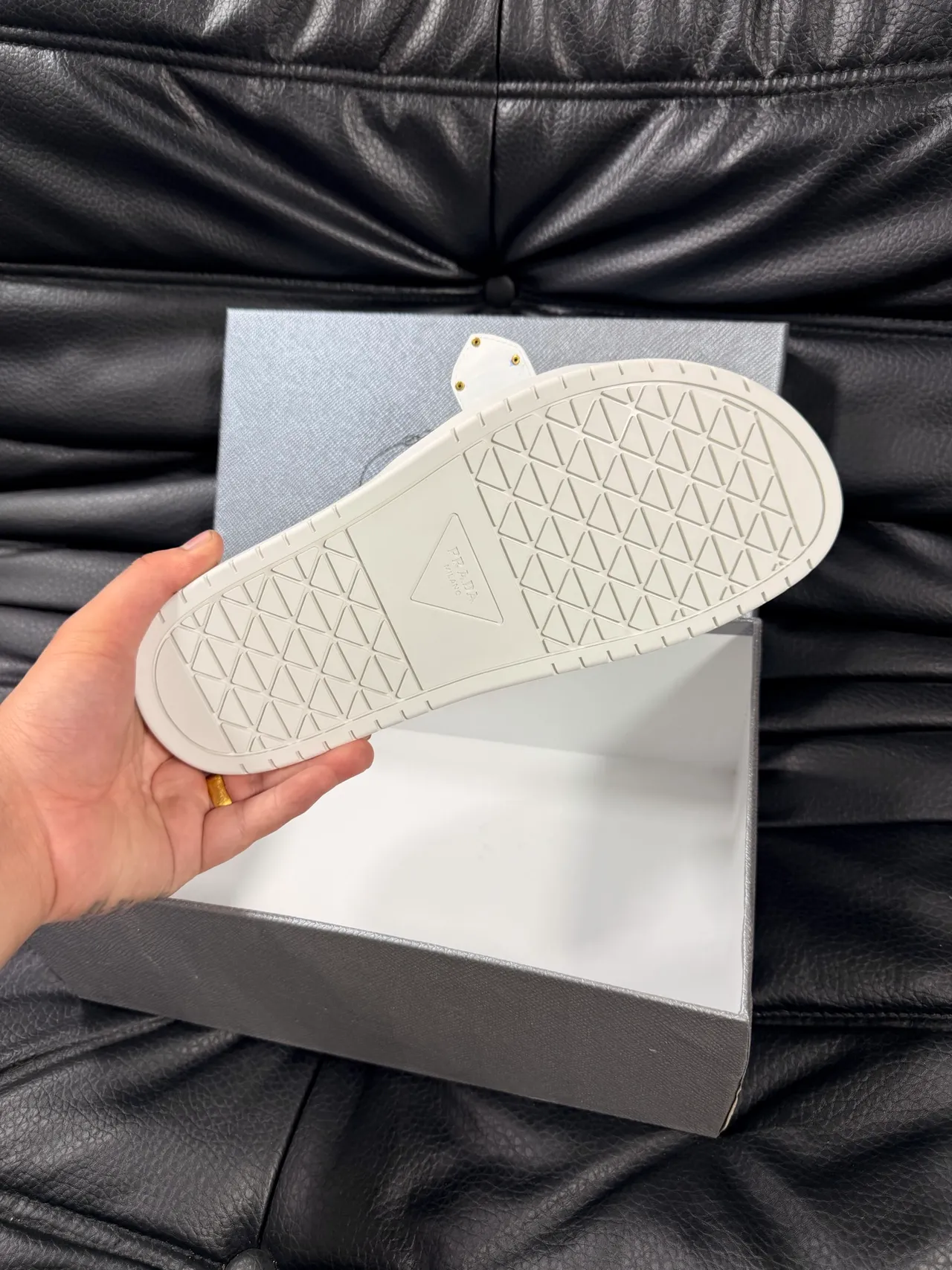 Prada Buckle Slide White Croc-Embossed Strap Slippers 2
