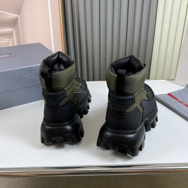 Prada Cloudbust Army Green and Black Work Boots 6