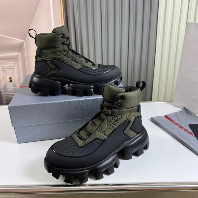 Prada Cloudbust Army Green and Black Work Boots 7
