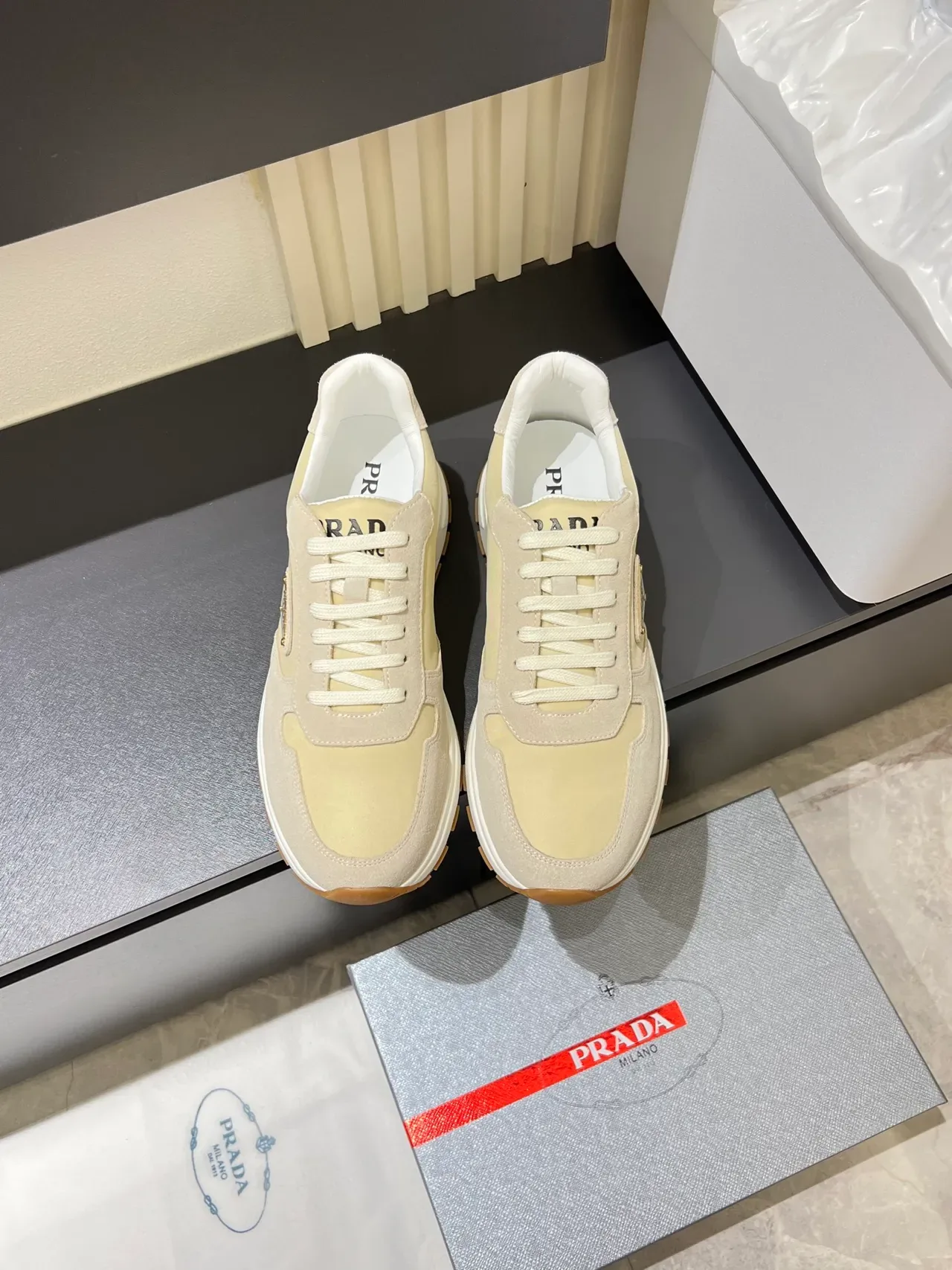 Prada Cloudbust Beige and Cream Lifestyle Sneakers 5