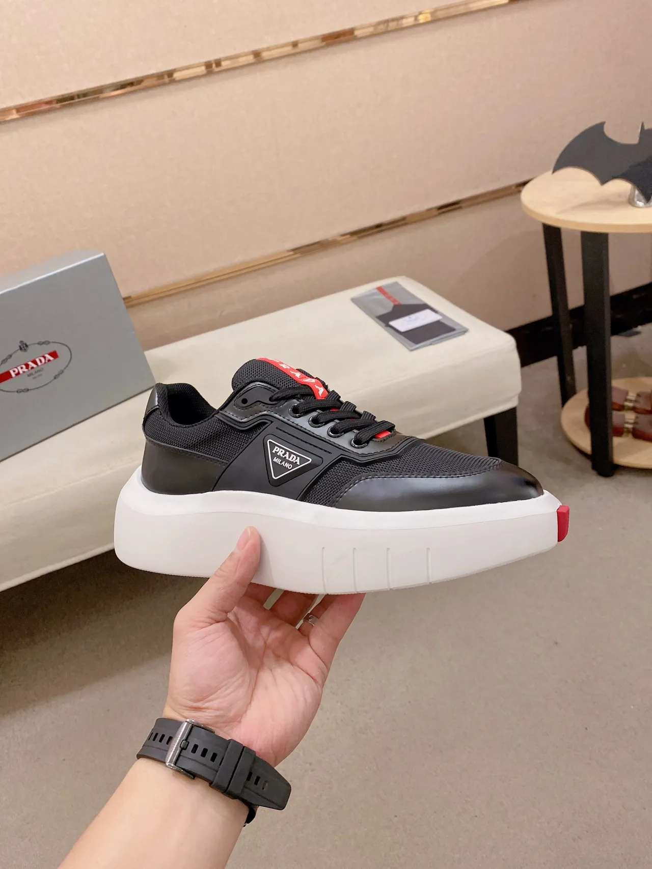 Prada Cloudbust Black and White Platform Lifestyle Sneakers 4
