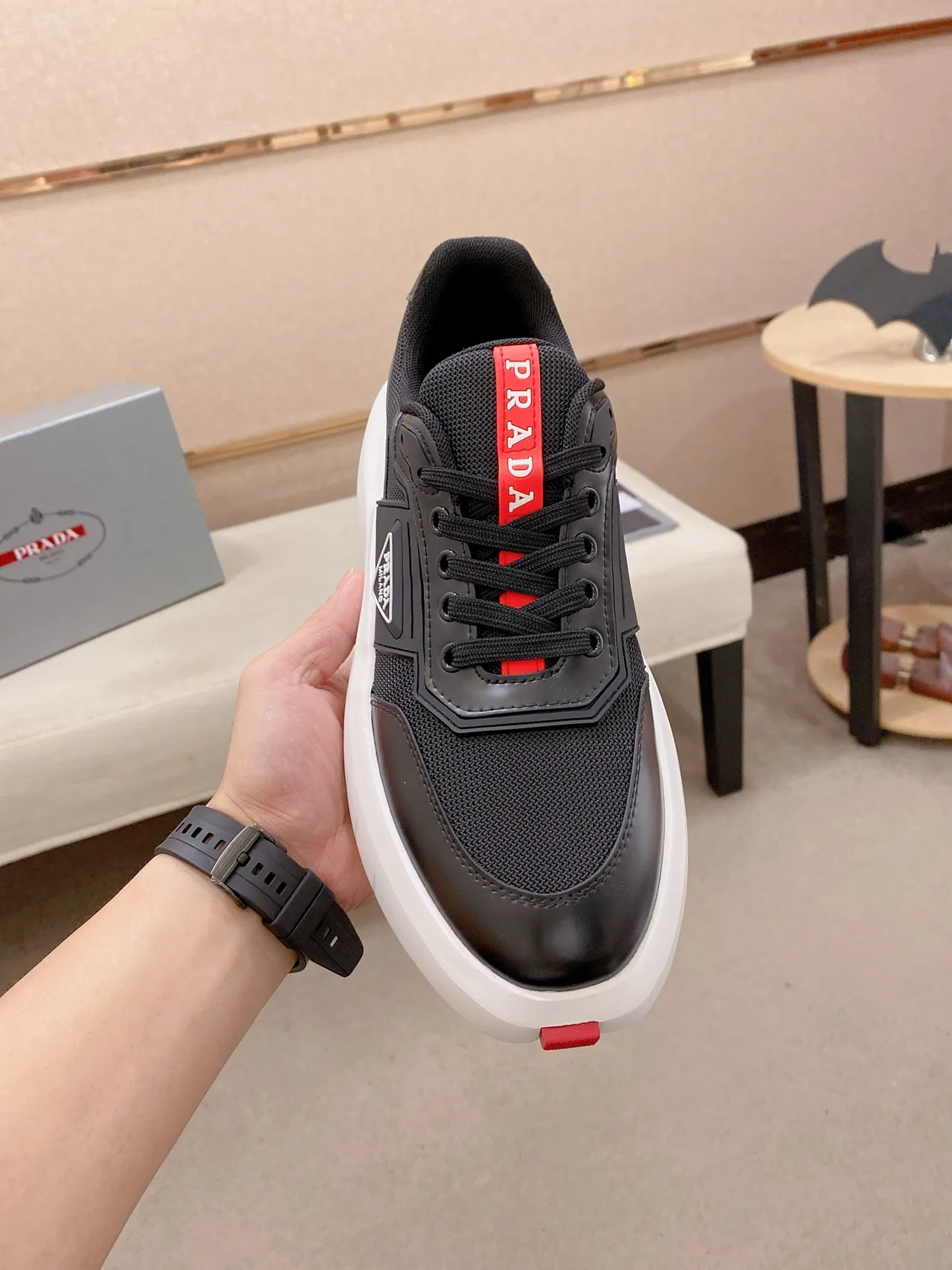 Prada Cloudbust Black and White Platform Lifestyle Sneakers 5