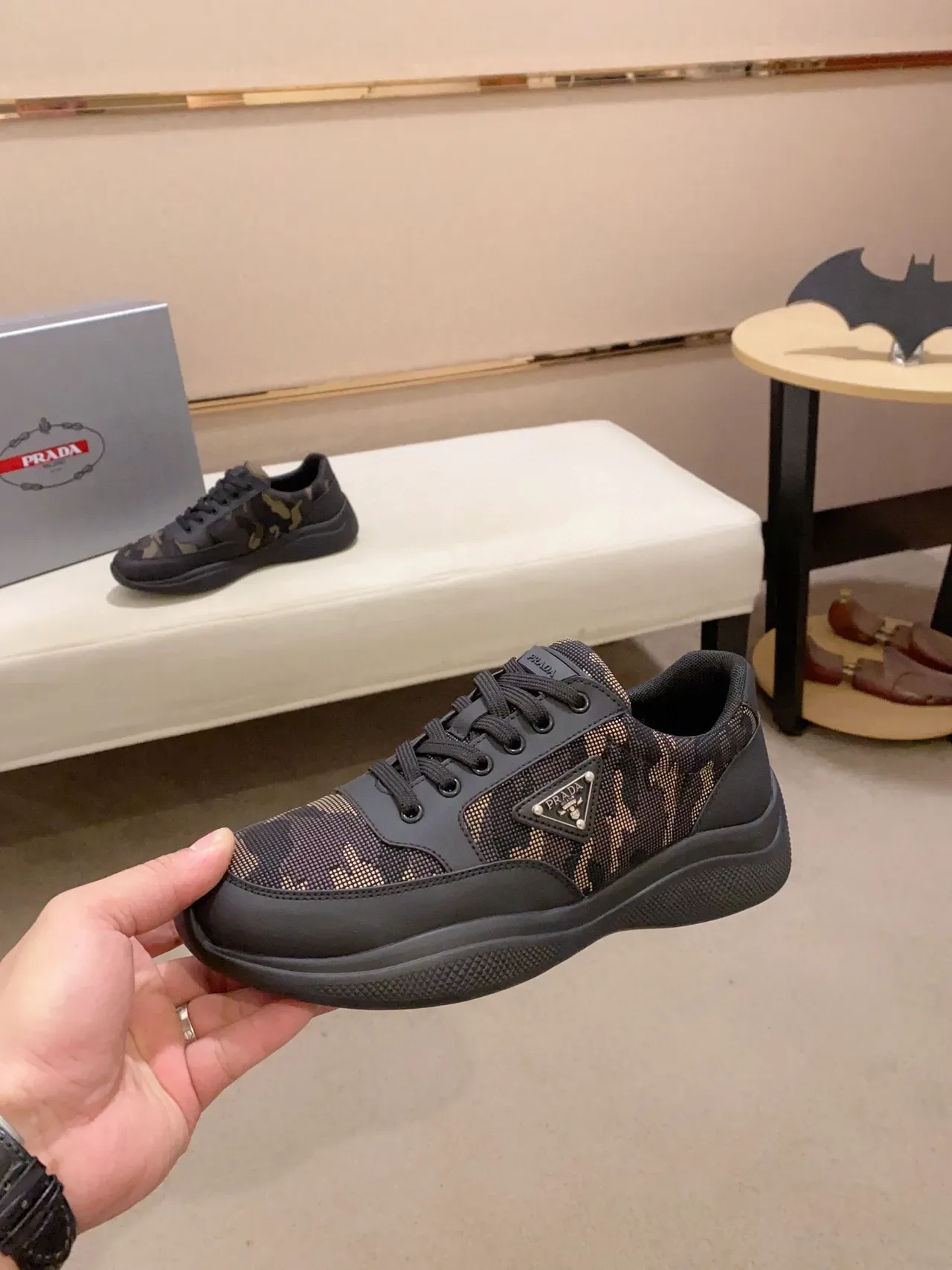 Prada Cloudbust Preto Bege Camuflagem Malha Sintético Sobreposições Tênis Lifestyle 3