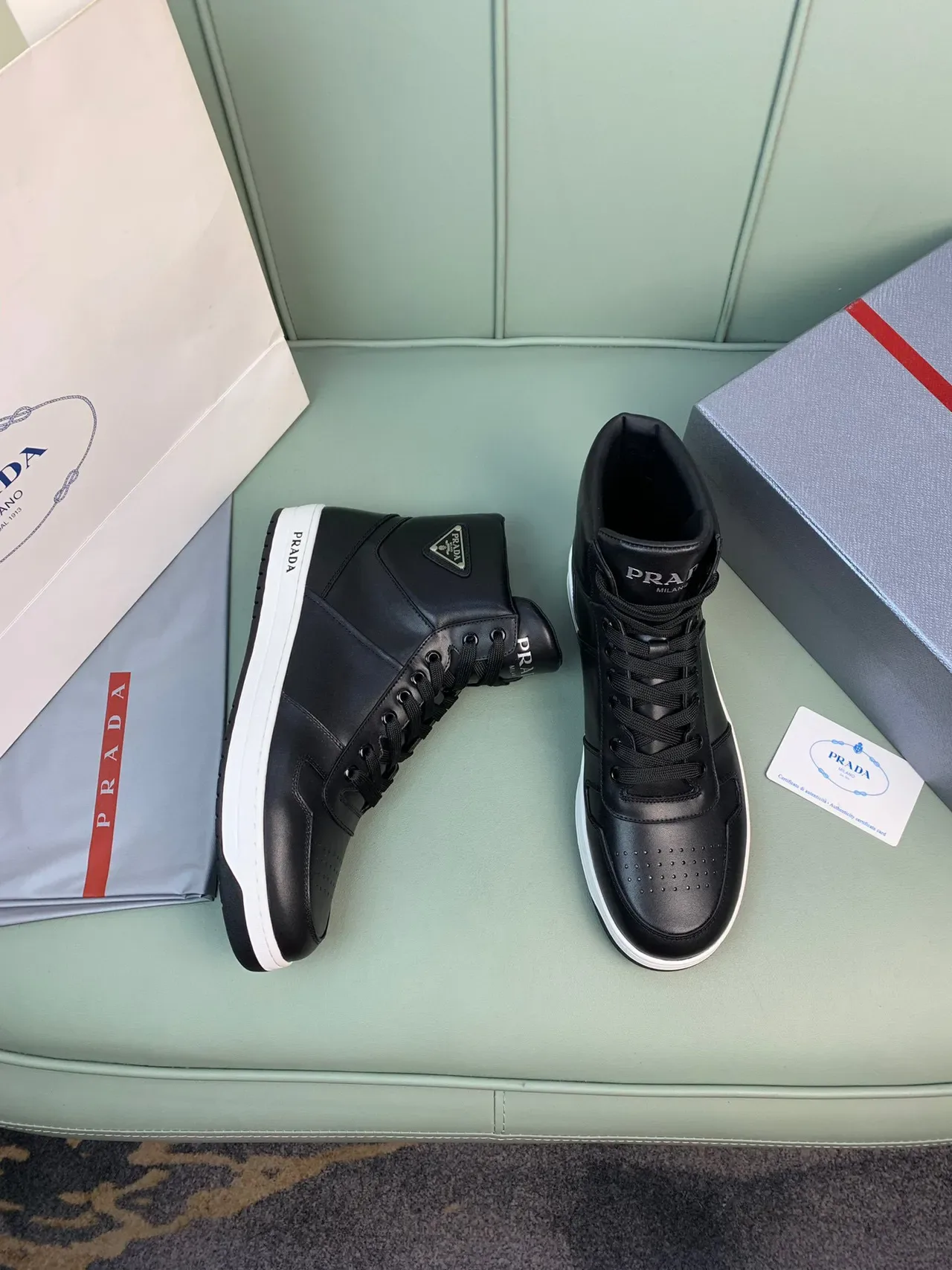 Prada Cloudbust Black Leather High-Top Lifestyle Sneakers 5