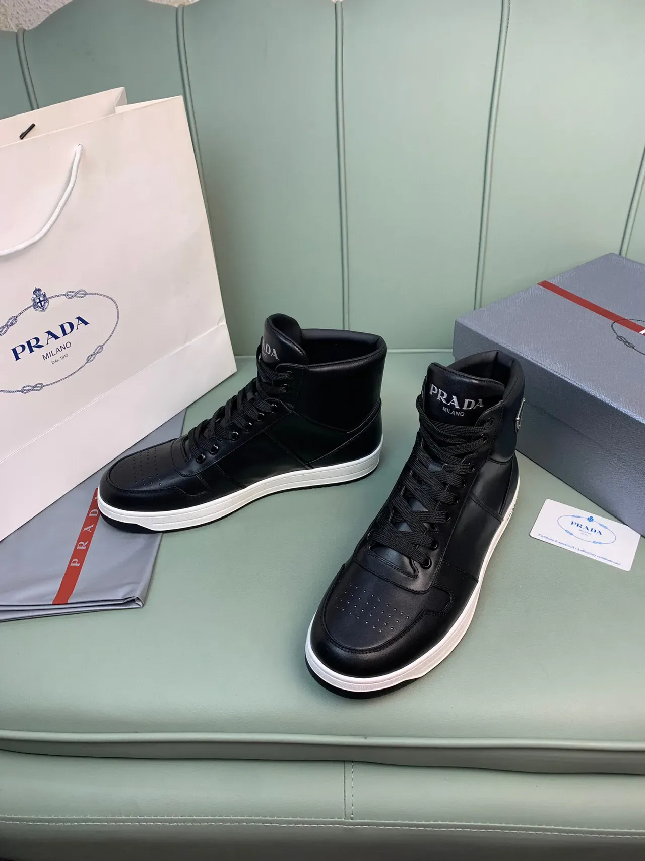 Prada Cloudbust Black Leather High-Top Lifestyle Sneakers 8