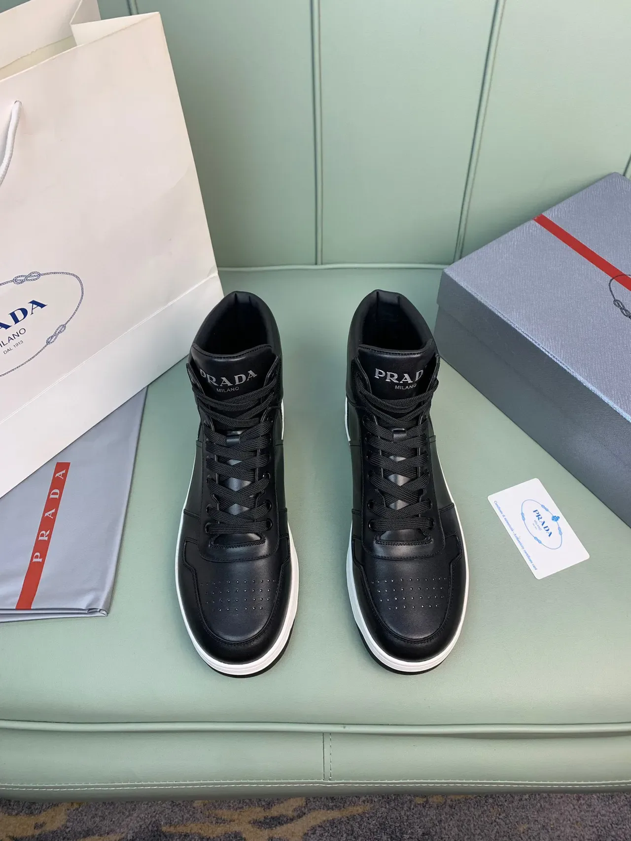 Prada Cloudbust Black Leather High-Top Lifestyle Sneakers 9