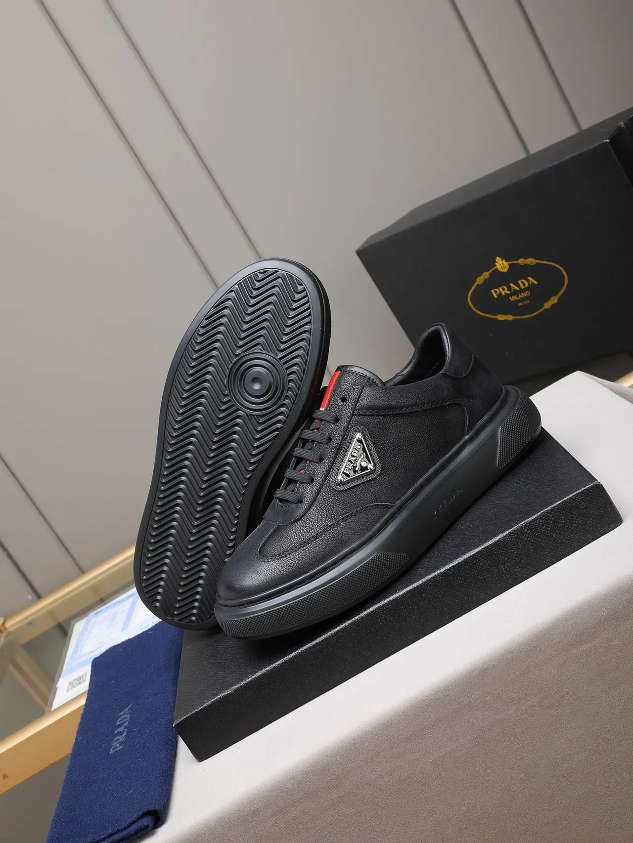 Prada Cloudbust Black Leather Lifestyle Sneaker 5