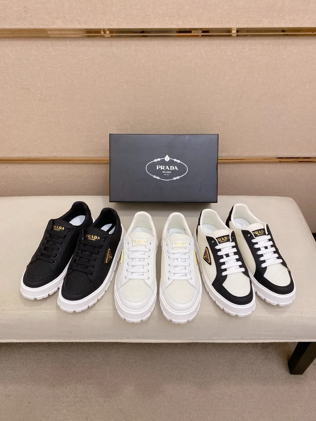 Prada Cloudbust Black Mesh and White Platform Lifestyle Sneakers 2