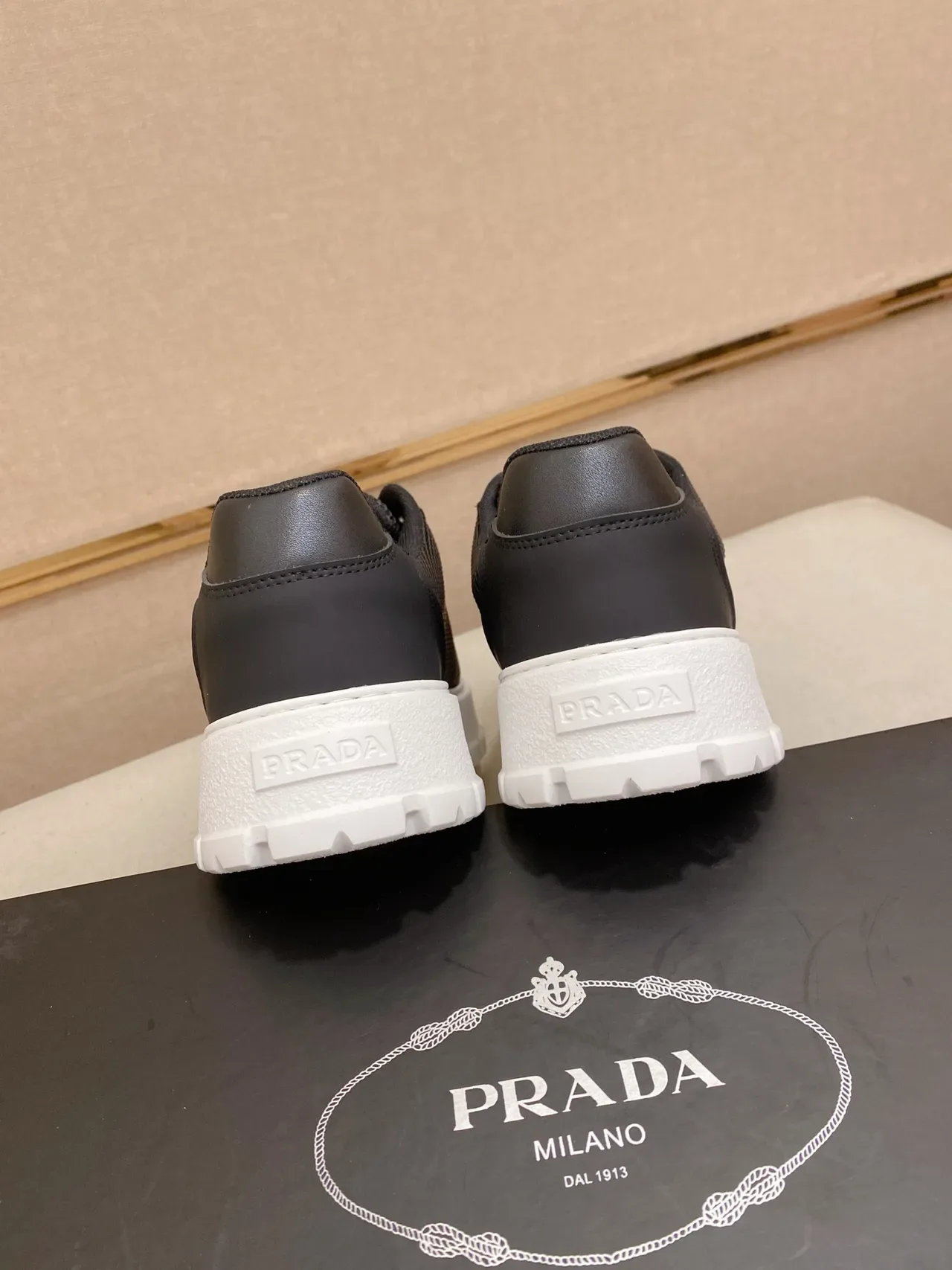 Prada Cloudbust Black Mesh and White Platform Lifestyle Sneakers 4