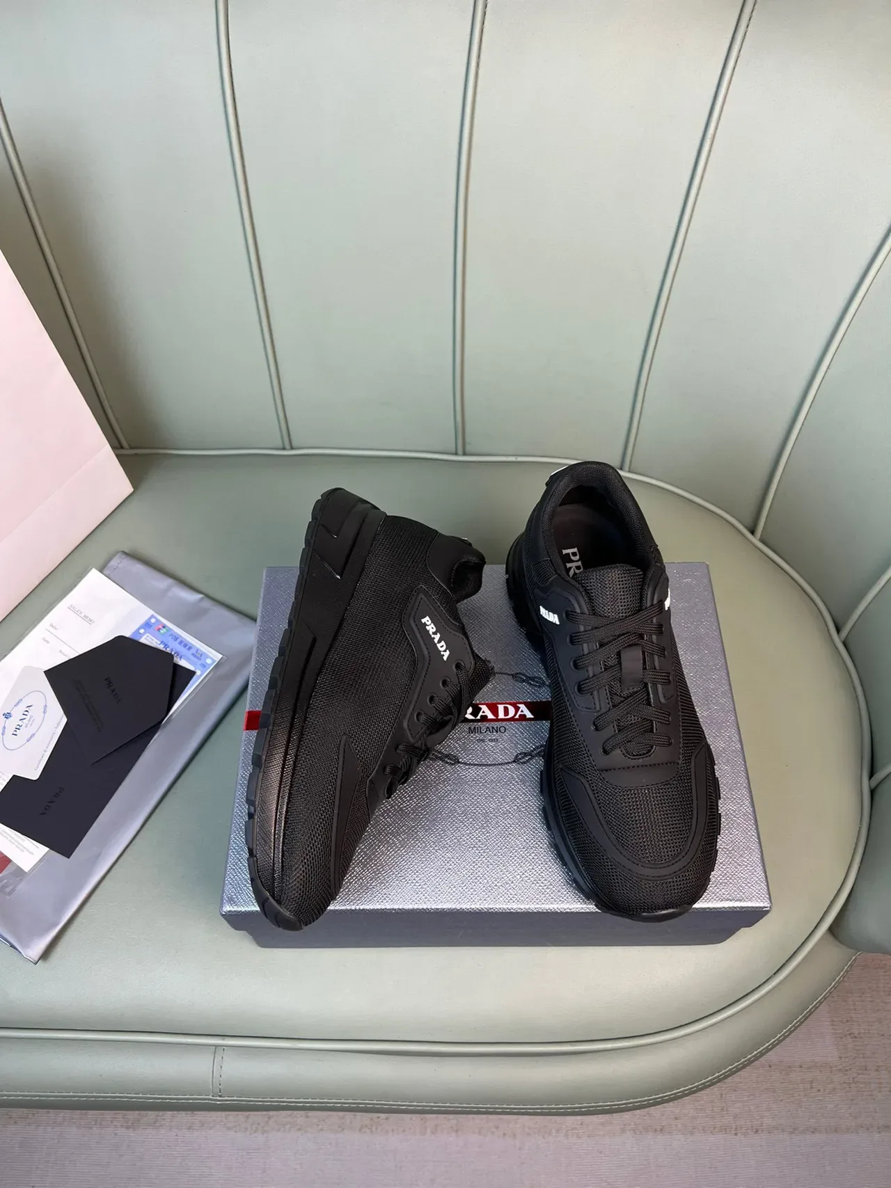 Prada Cloudbust Black Mesh Chunky Sneakers 5