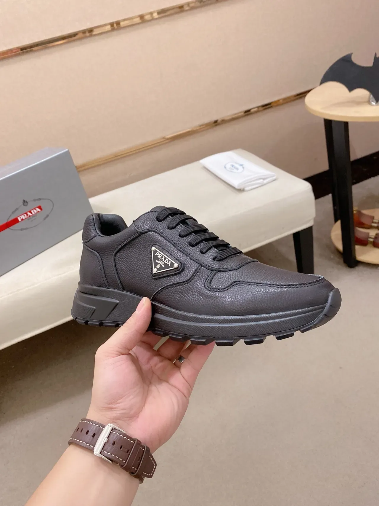 Prada Cloudbust Black Pebbled Leather Lifestyle Sneakers 5