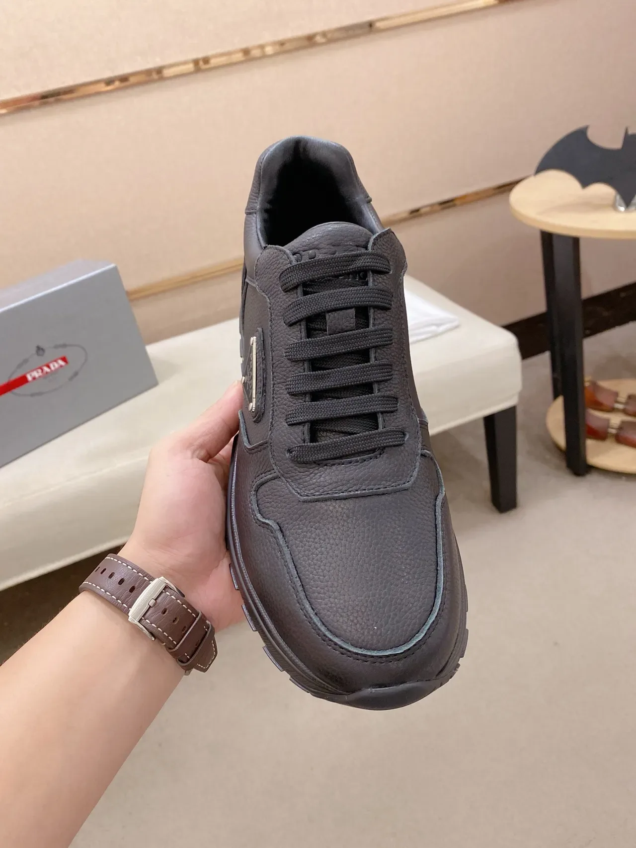Prada Cloudbust Black Pebbled Leather Lifestyle Sneakers 6
