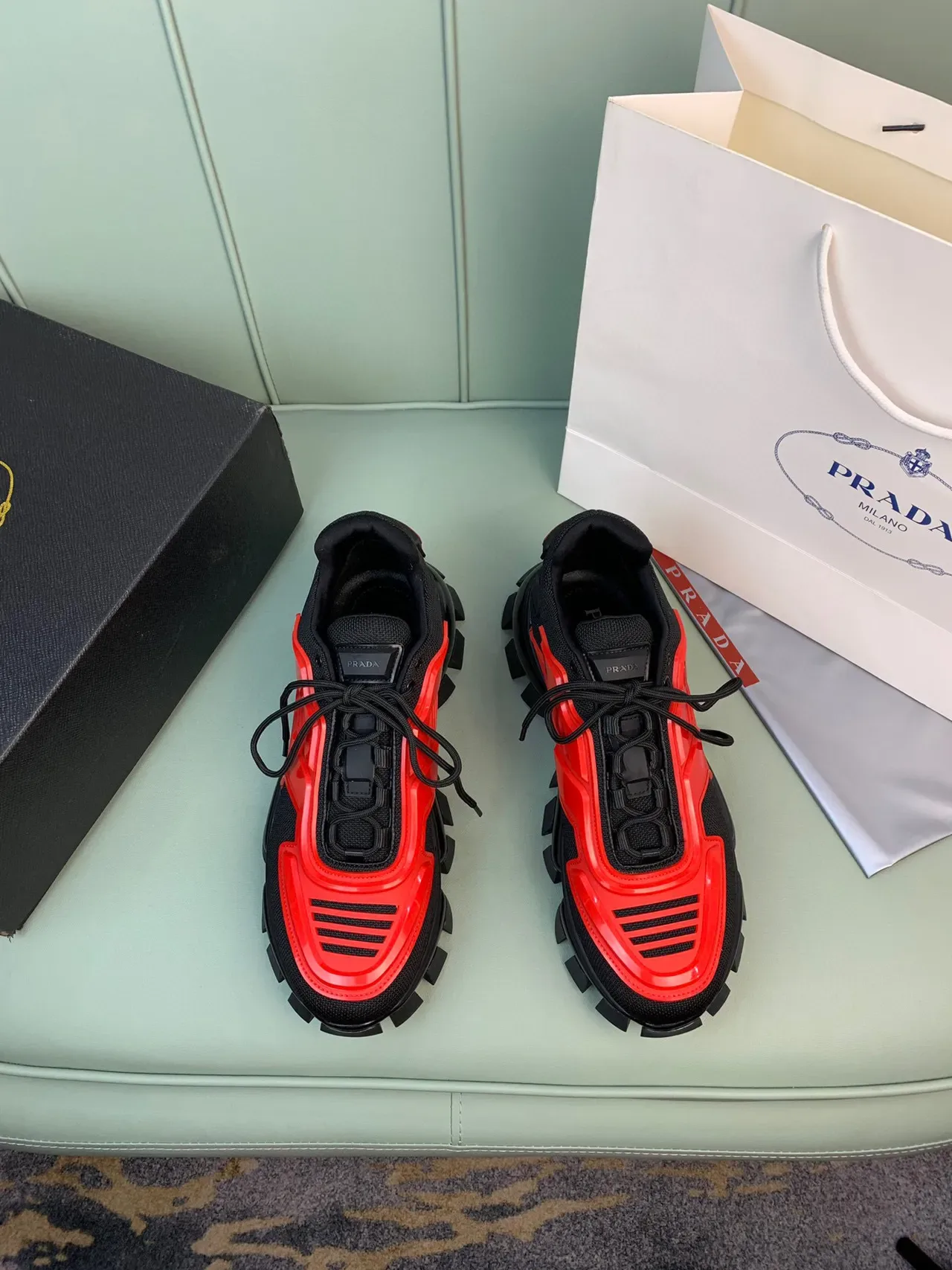Prada Cloudbust Black Red Sole Mesh And Synthetic Overlay Chunky Sneakers 8