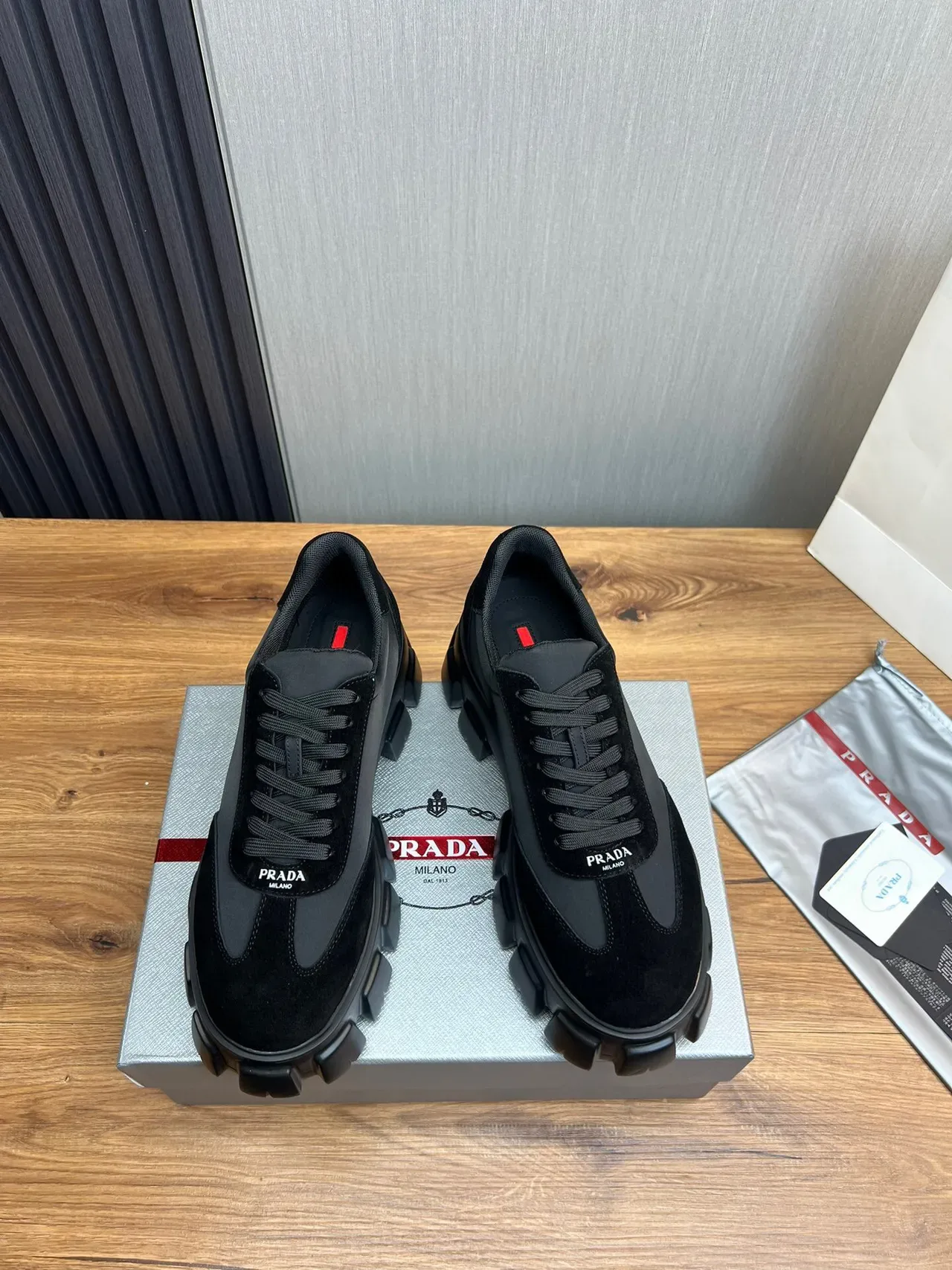 Prada Cloudbust Black Suede and Nylon Chunky Sneakers 2
