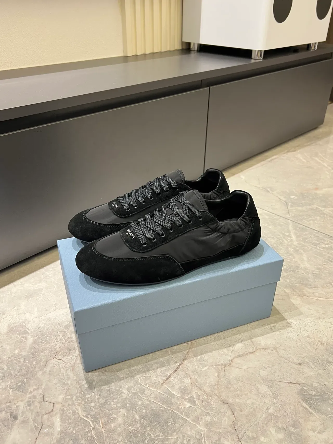 Prada Cloudbust Black Suede And Nylon Upper Elasticated Collar Lifestyle Sneakers 4
