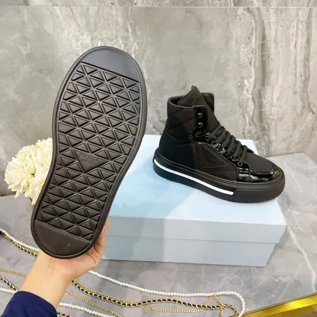 Prada Cloudbust Black White High-Top Quilted Ankle Lifestyle Sneakers 2