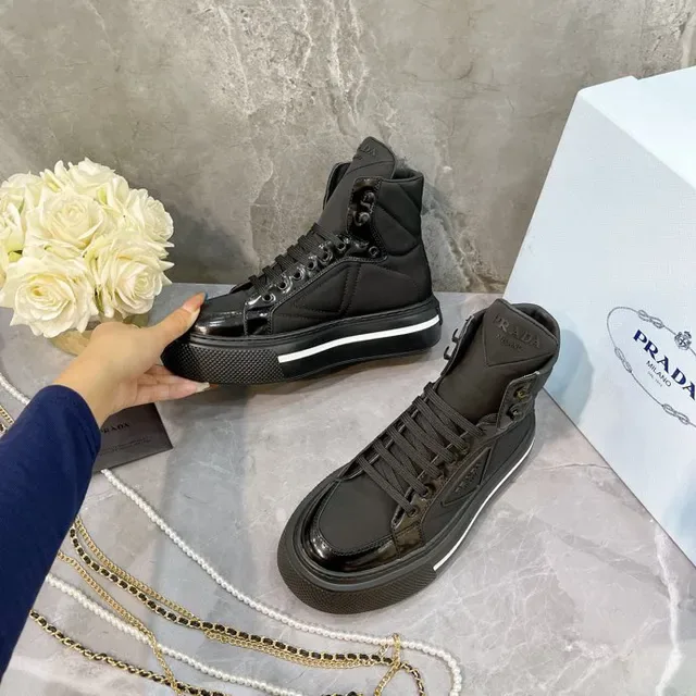 Prada Cloudbust Black White High-Top Quilted Ankle Lifestyle Sneakers 3