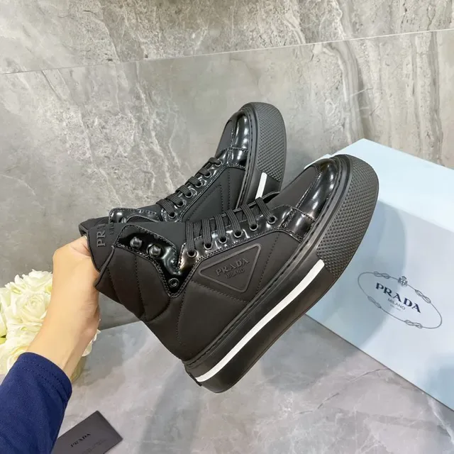 Prada Cloudbust Black White High-Top Quilted Ankle Lifestyle Sneakers 4