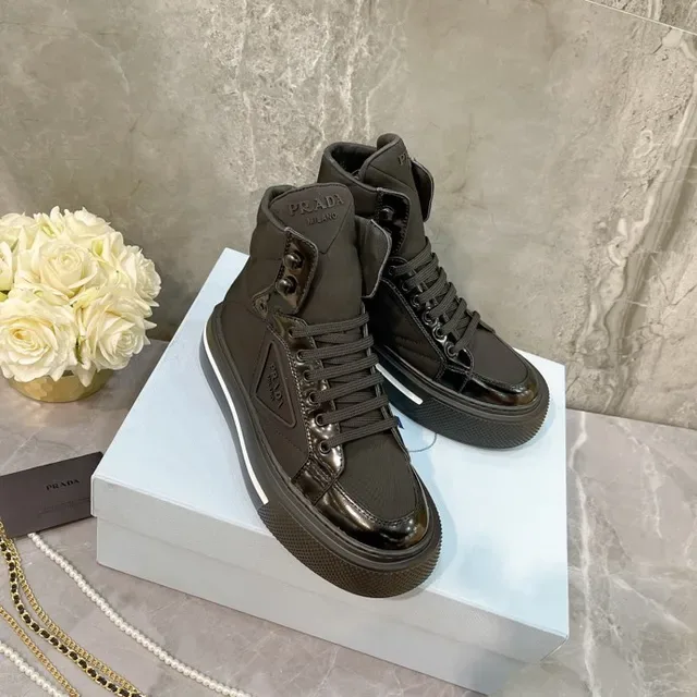 Prada Cloudbust Black White High-Top Quilted Ankle Lifestyle Sneakers 6
