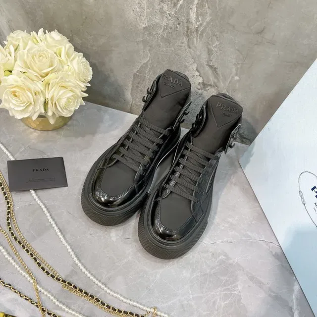 Prada Cloudbust Black White High-Top Quilted Ankle Lifestyle Sneakers 9