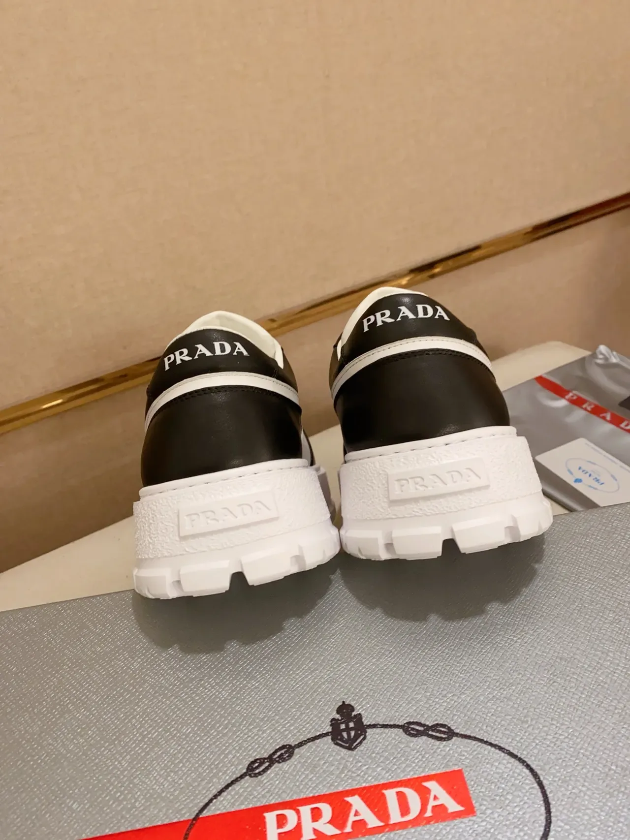 Prada Cloudbust Black White Leather Paneling Triangular Logo Plaque Chunky Sneakers 3