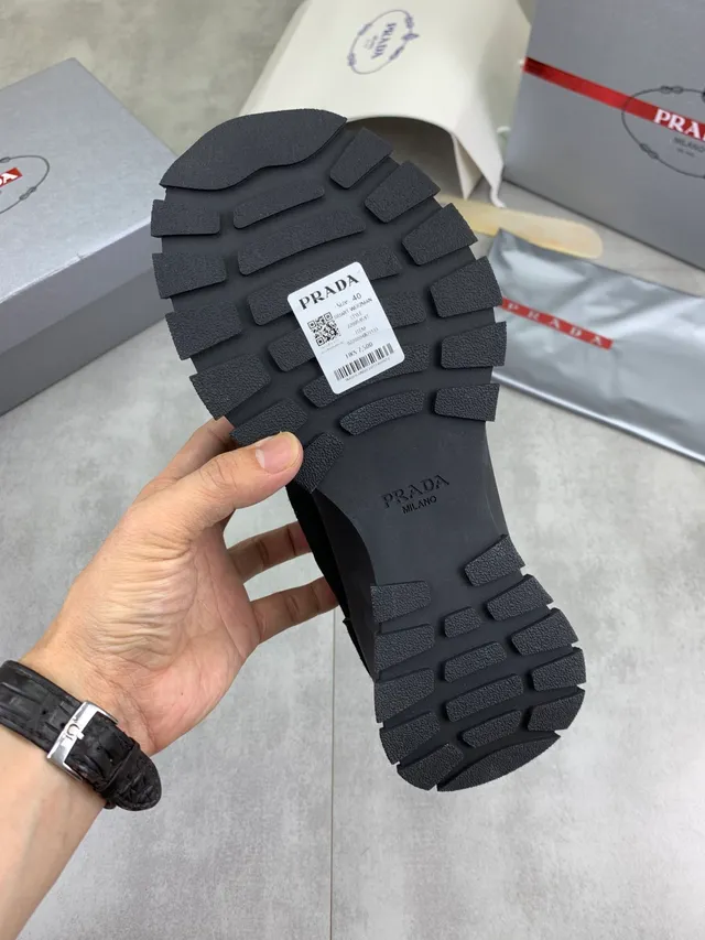 Prada Cloudbust Black White Suede And Mesh Upper Thick Ridged Rubber Sole Lifestyle Sneakers 2