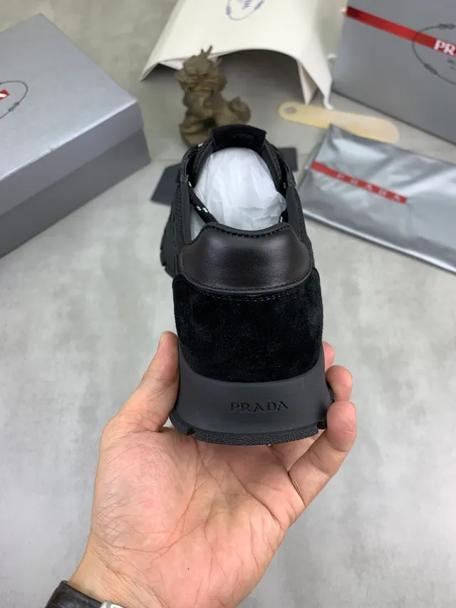 Prada Cloudbust Black White Suede And Mesh Upper Thick Ridged Rubber Sole Lifestyle Sneakers 3