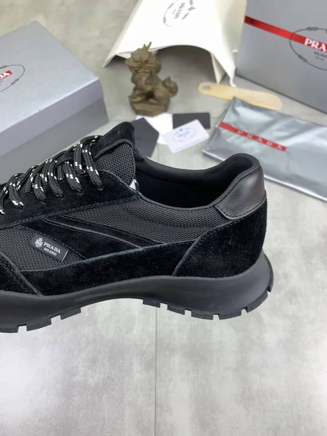 Prada Cloudbust Black White Suede And Mesh Upper Thick Ridged Rubber Sole Lifestyle Sneakers 4