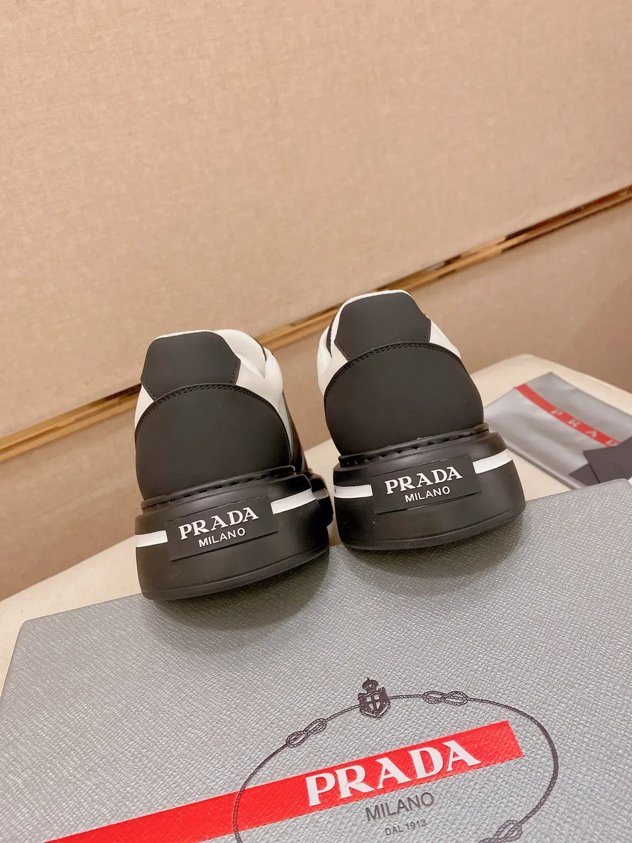 Prada Cloudbust Black White Two-Tone Leather Platform Sole Lifestyle Sneakers 3